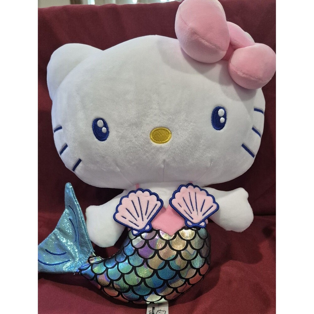 Sanrio Hello Kitty Mermaid Plush 12" Rainbow Iridescent Scale Tail Pink Bow EUC